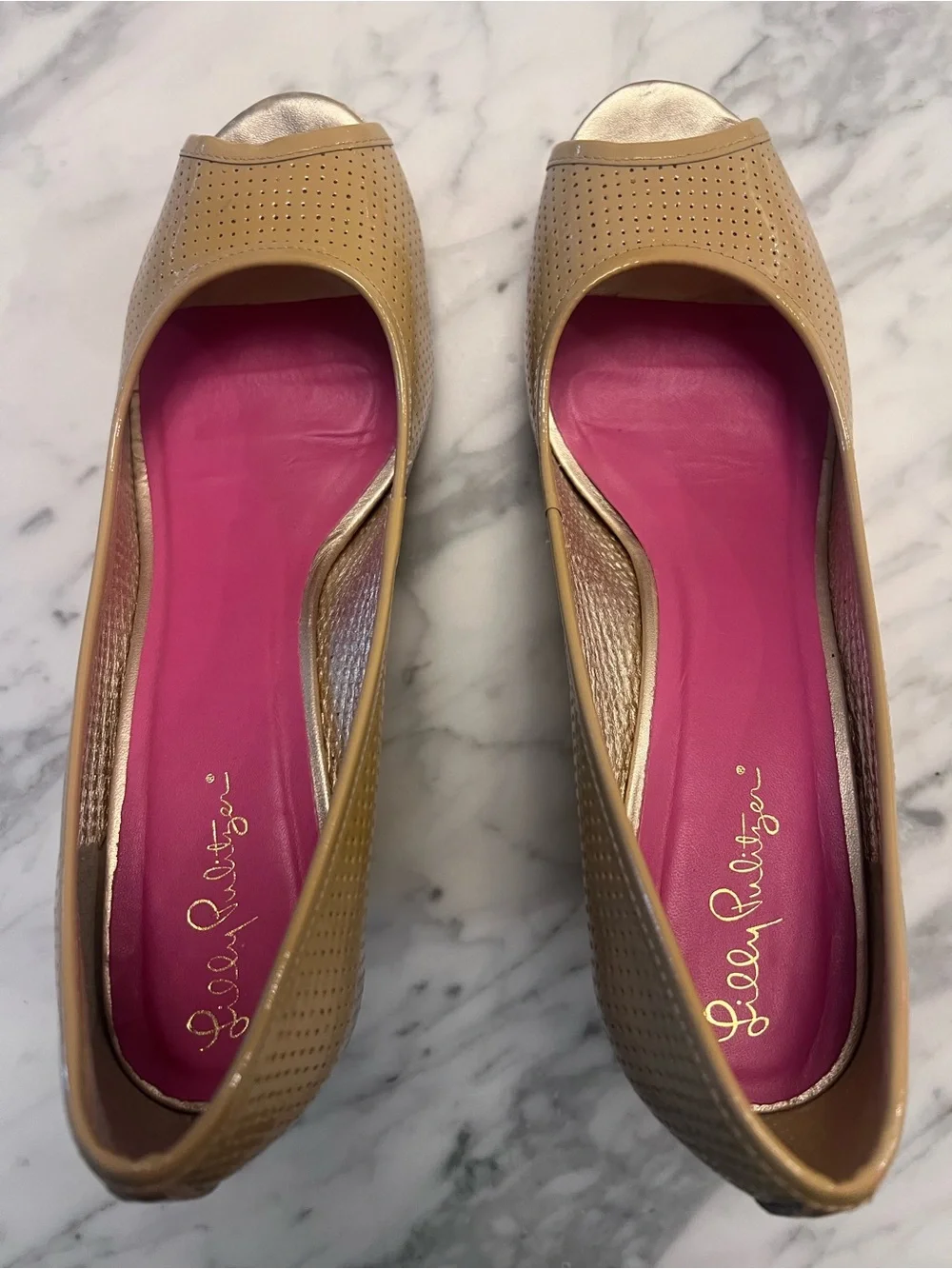 Lily Pulitzer Tan Peep-Toe Wedge Sandals